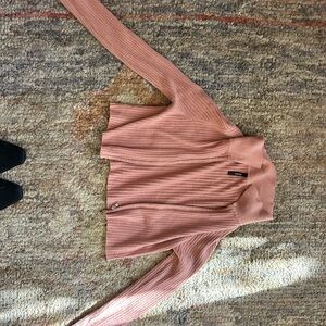 Blanc Pink Ribbed Zip-Up Cardigan Sweater XS
